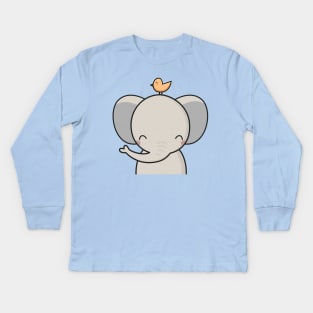 Kawaii Cute Elephant and Bird Kids Long Sleeve T-Shirt